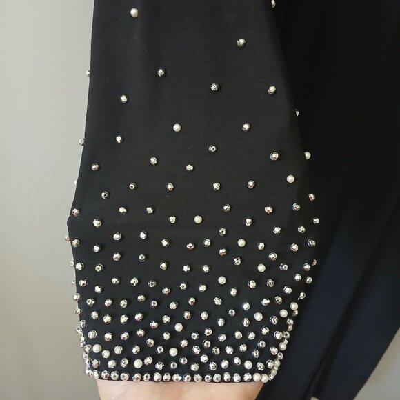 Marina Women's Sz L Black Cocktail Dress Beaded Black Long Sleeve‎ Midi NWT - Picture 10 of 16